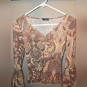 Eyeshadow Paisley Long Sleeve Top - Brown and Tan